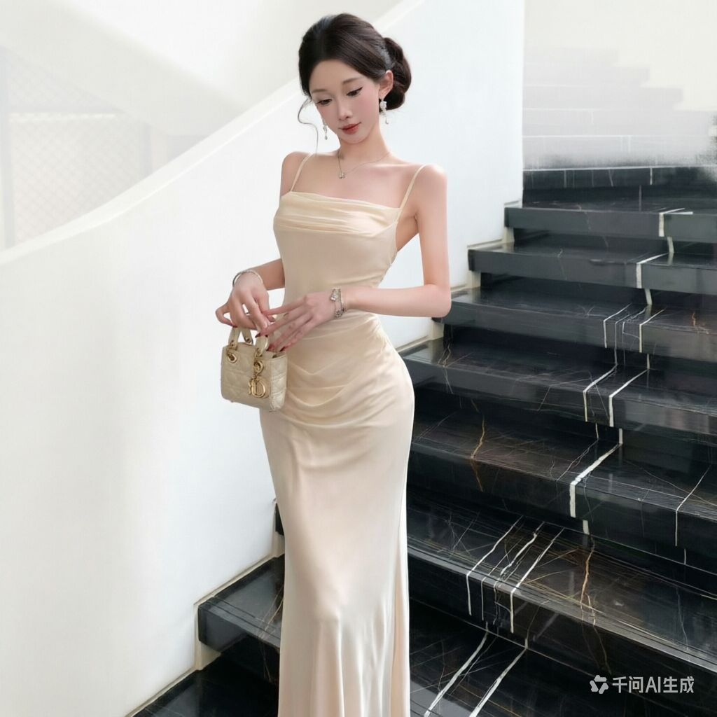 Formal Wear For Women Xl - Chic Beige mesh Slip Dress Elegant