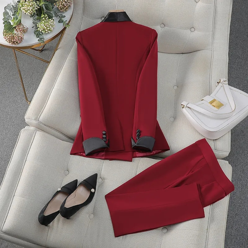 Women'S Formal Day Wear - Elegant Red Black Women Pant Suit