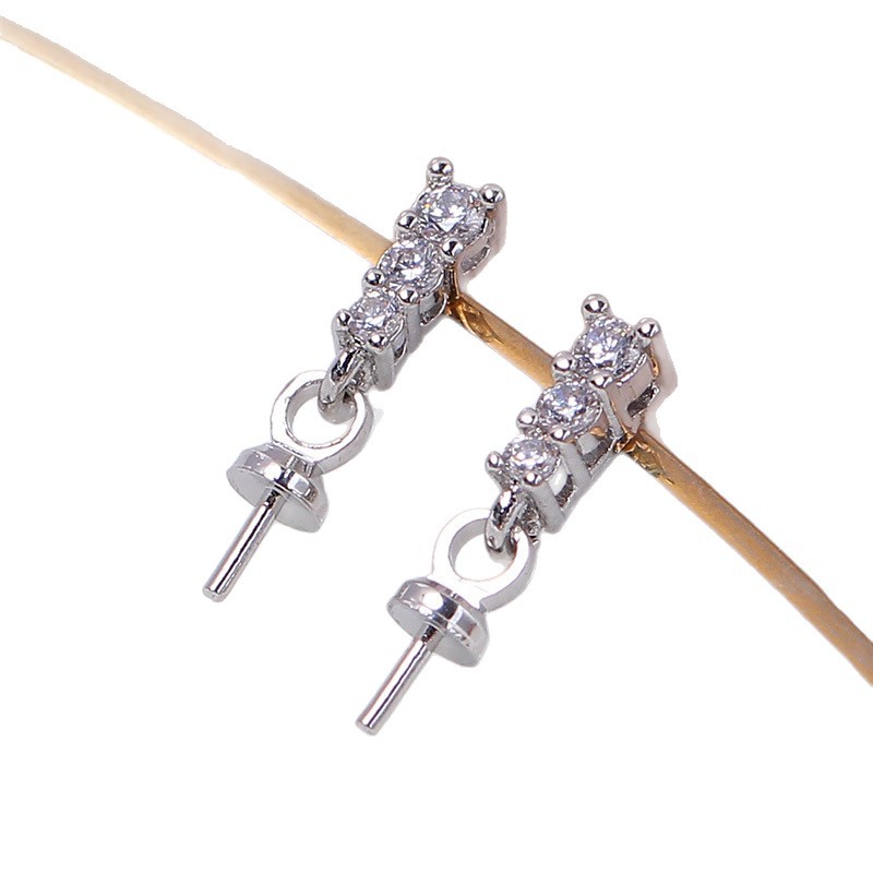 Pearl Earring Stud - Domestic Copper 14K Gold, Princess Zircon