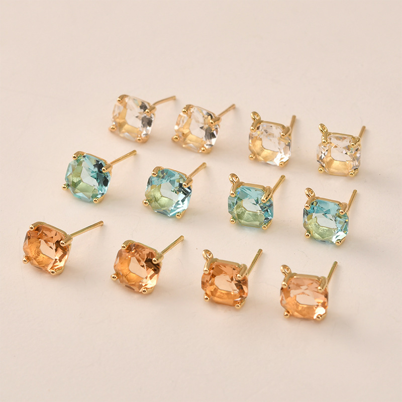 Pearl Earring Stud - 10pair Colors Faceted Square Glass Earrings