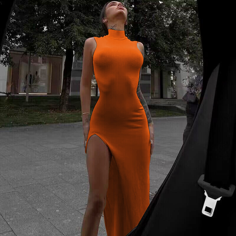 Formal Wear For Women Xl - Y2k Sleeveless Orange Midi Women's Dresses