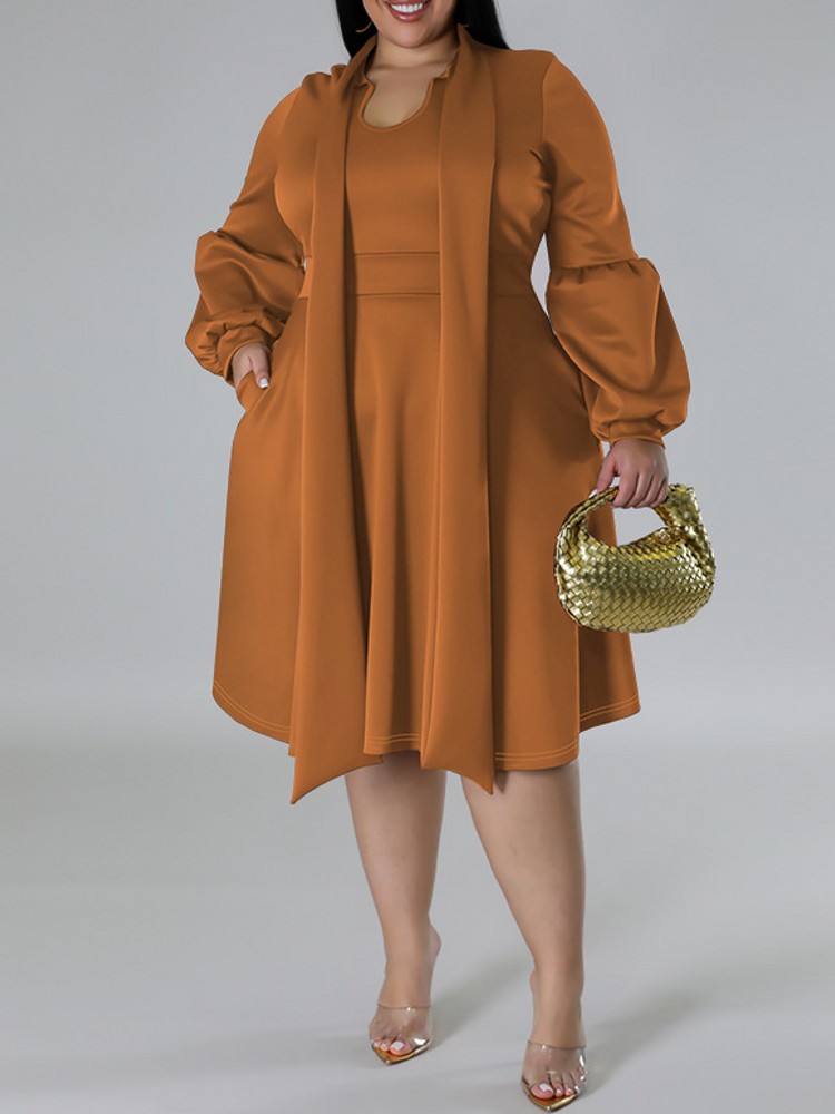 Women Formal Office Wear Tops - XL-5XL Plus Size Elegant Midi Dress