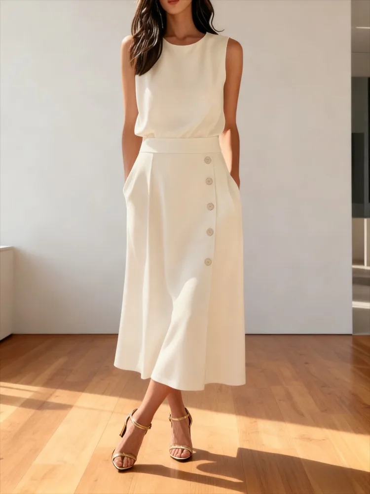 Women Formal Office Wear Tops - 2026 Women White High Waist Sleeveless