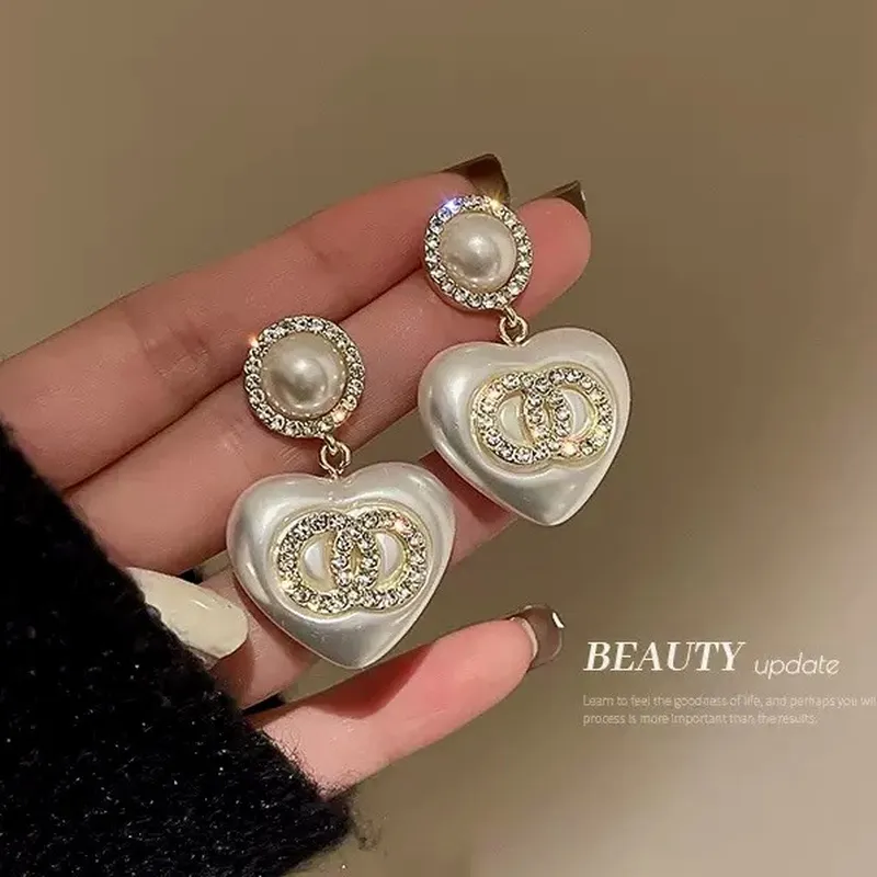 Pearl Earring Stud - 2026 Silver Needle French Diamond-Set Love