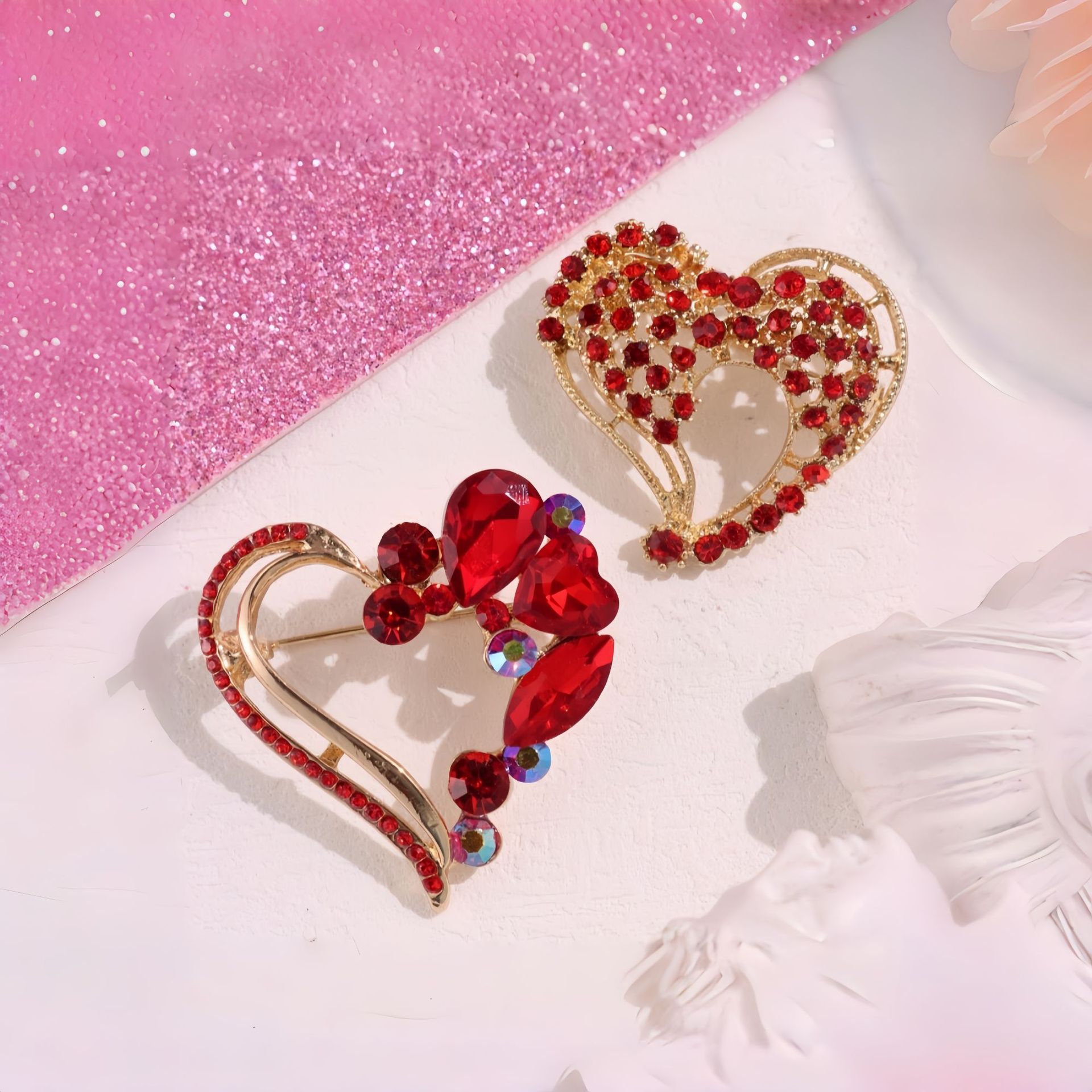 Red Crystal Open Heart Brooch  - Women'S Formal Day Wear ulasan dan harga