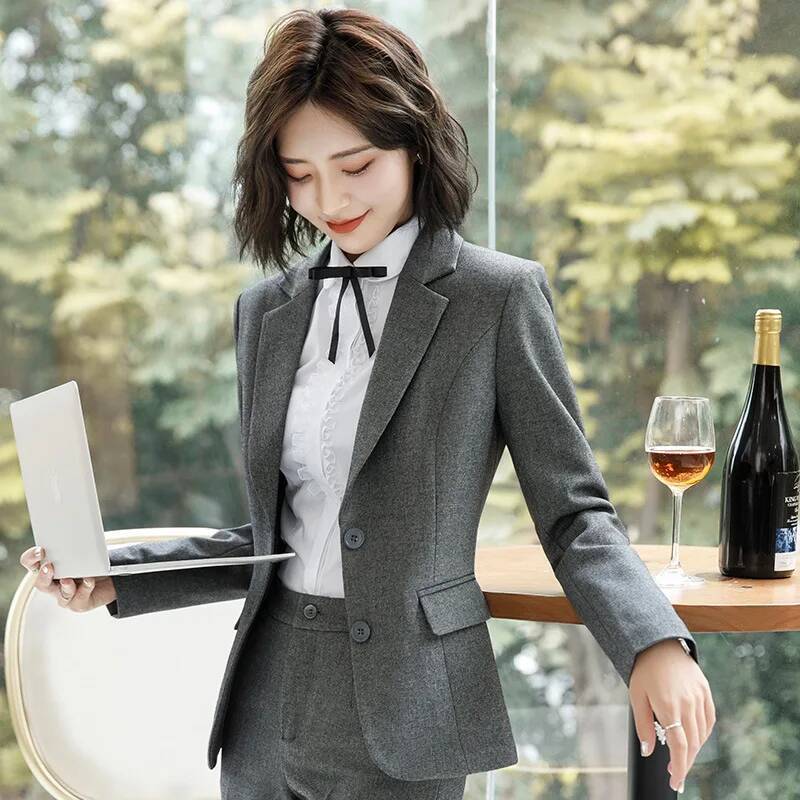 Novelty Gray Formal Blazers an - Formal Winter Wear Women Jacket ulasan dan harga