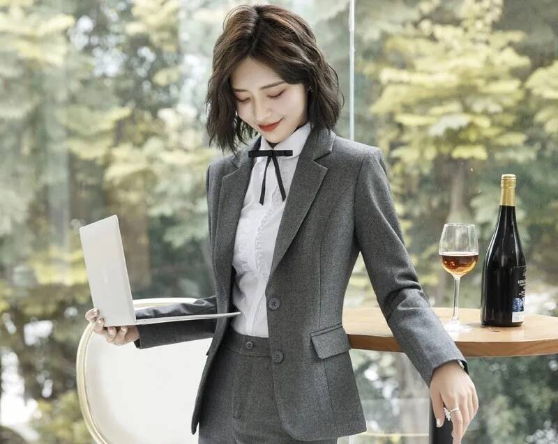 Novelty Gray Formal Blazers an - Formal Winter Wear Women Jacket ulasan dan harga