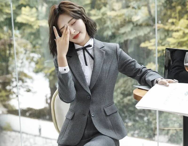 Novelty Gray Formal Blazers an - Formal Winter Wear Women Jacket ulasan dan harga