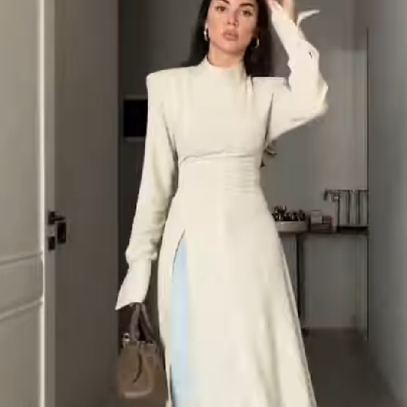 Women's Elegant High Neck Long - Women Formal Office Wear Tops ulasan dan harga