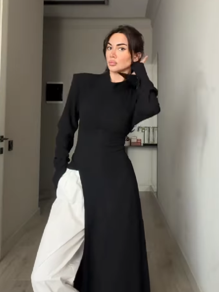 Women's Elegant High Neck Long - Women Formal Office Wear Tops ulasan dan harga