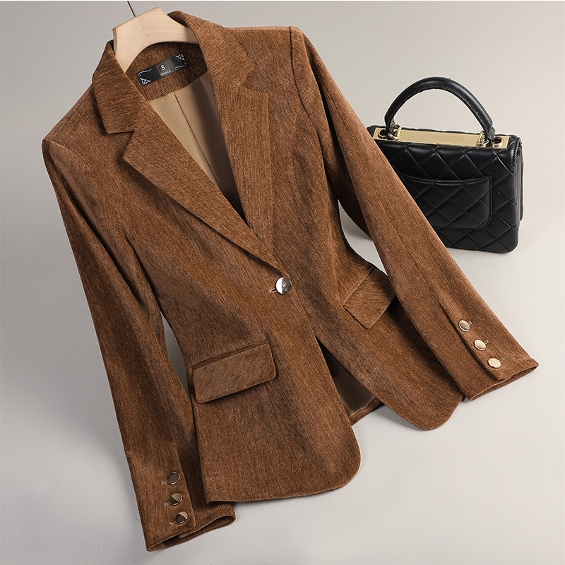 Yellow Gold Velvet Blazer Wome - Formal Winter Wear Women Jacket ulasan dan harga