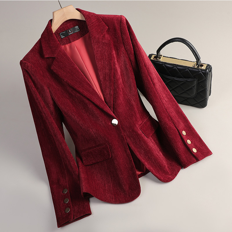 Yellow Gold Velvet Blazer Wome - Formal Winter Wear Women Jacket ulasan dan harga