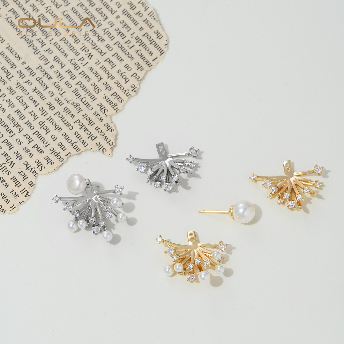 14K Gold Plated Zircon Firewor - Pearl Earring Stud ulasan dan harga