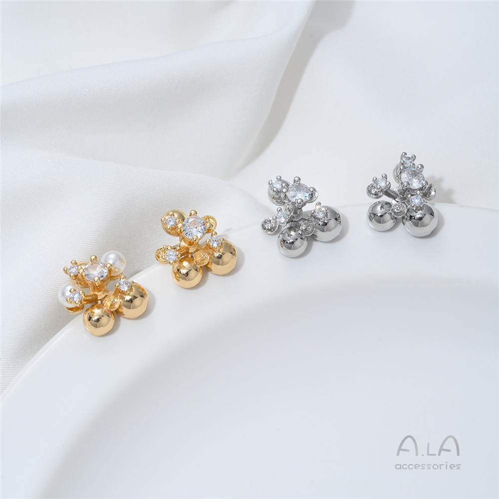 14K Gold-plated, Zirconium-inl - Pearl Earring Stud ulasan dan harga