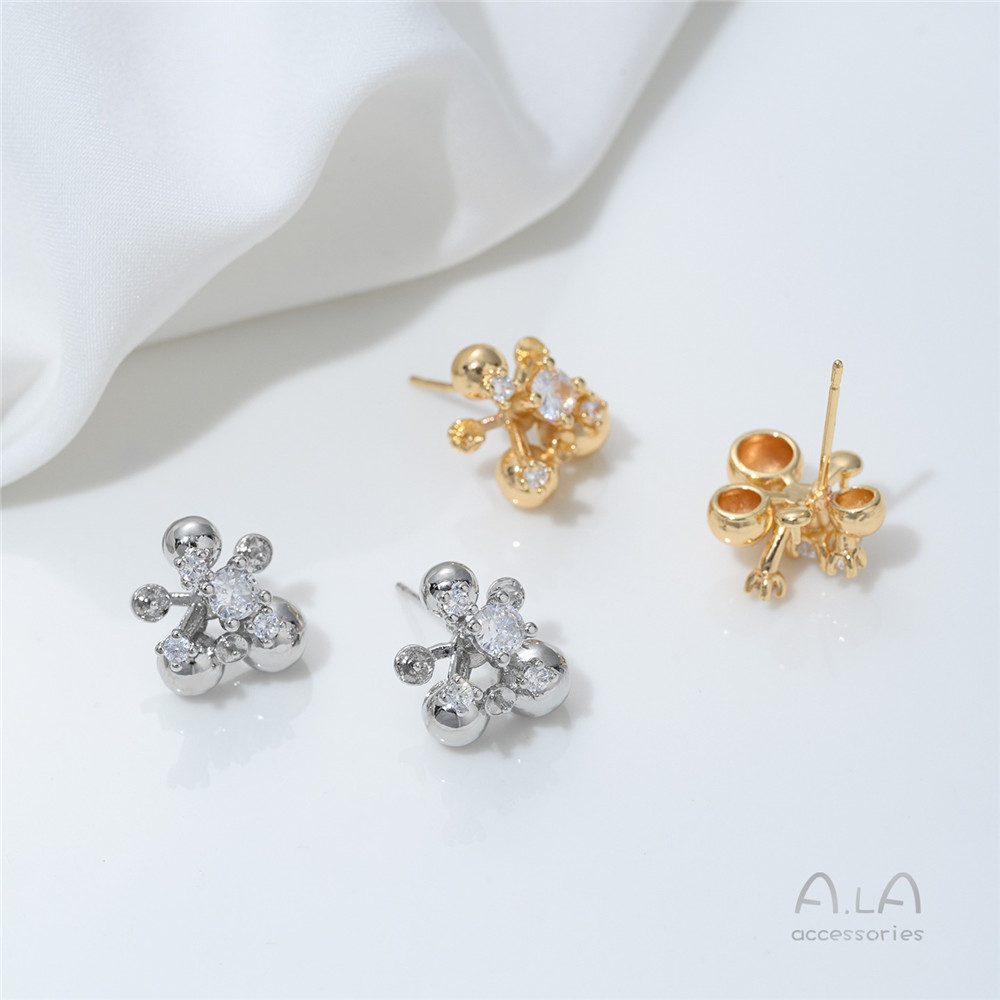 14K Gold-plated, Zirconium-inl - Pearl Earring Stud ulasan dan harga