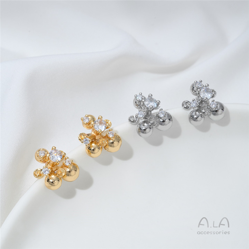 14K Gold-plated, Zirconium-inl - Pearl Earring Stud ulasan dan harga