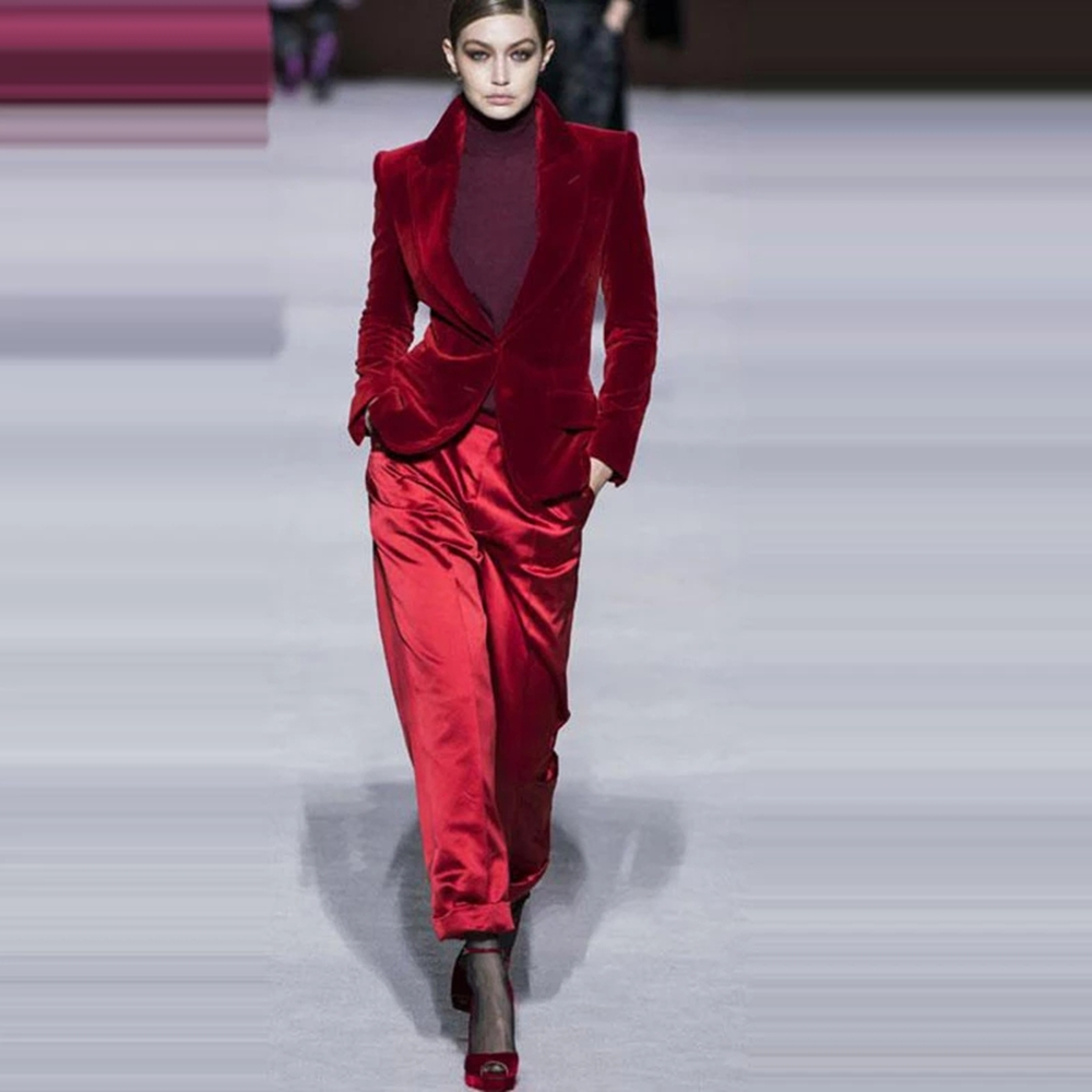 Women Pant Suits Wine Red Velv - Women Formal Wear Business ulasan dan harga