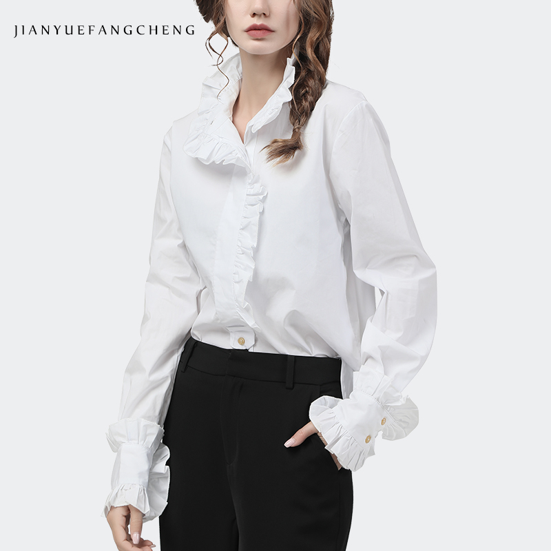 Elegant Ruffles Women White Co - Women Formal Office Wear Tops ulasan dan harga