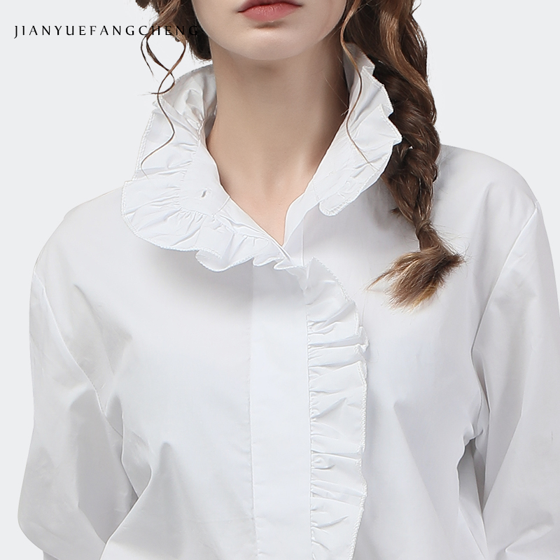 Elegant Ruffles Women White Co - Women Formal Office Wear Tops ulasan dan harga