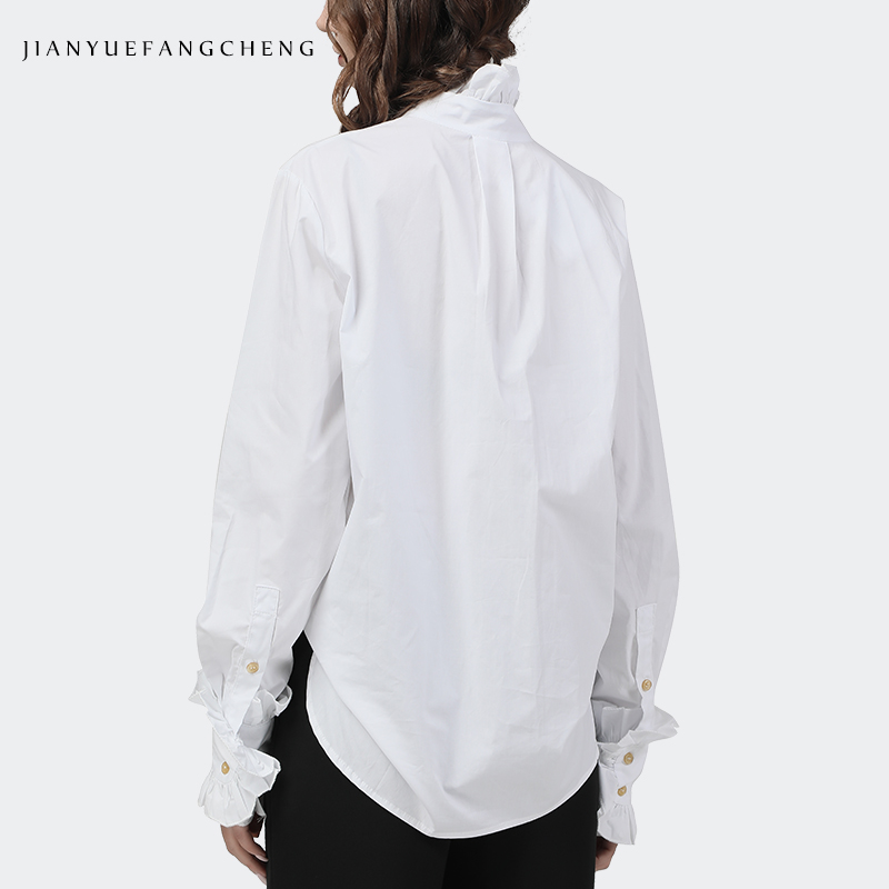 Elegant Ruffles Women White Co - Women Formal Office Wear Tops ulasan dan harga