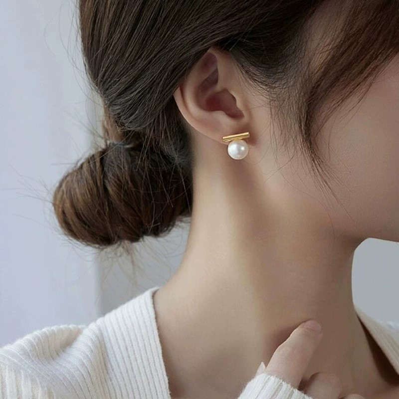 925 Silver Needle Korean Fashi - Pearl Earring Stud ulasan dan harga